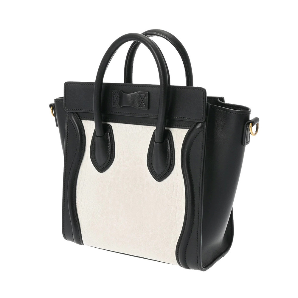 Celine Calfskin Shopper Black White Luggage Handbag